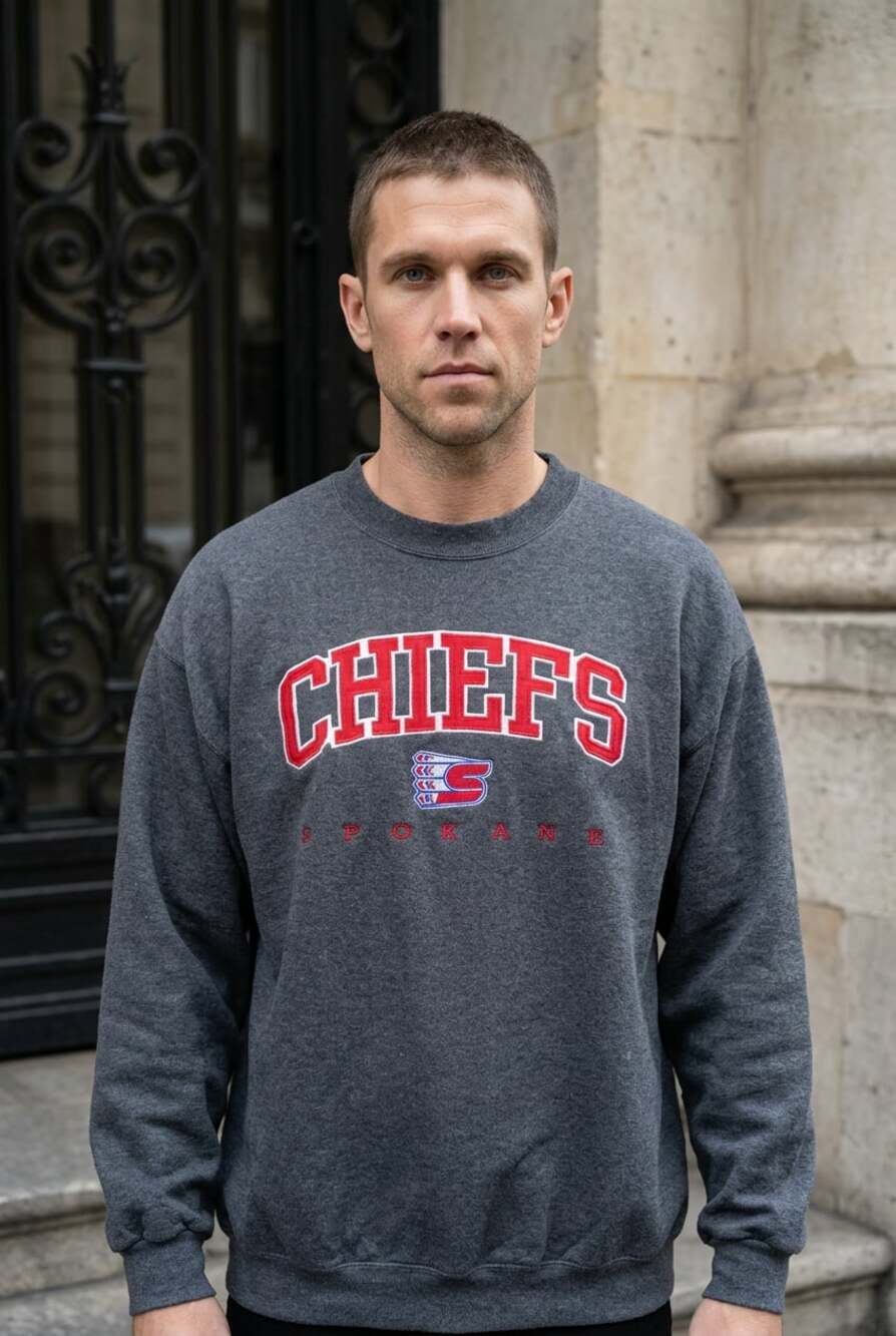Vintage Spokane Chiefs WHL Hockey Gray Hanes Ultimate Cotton Sweatshirt